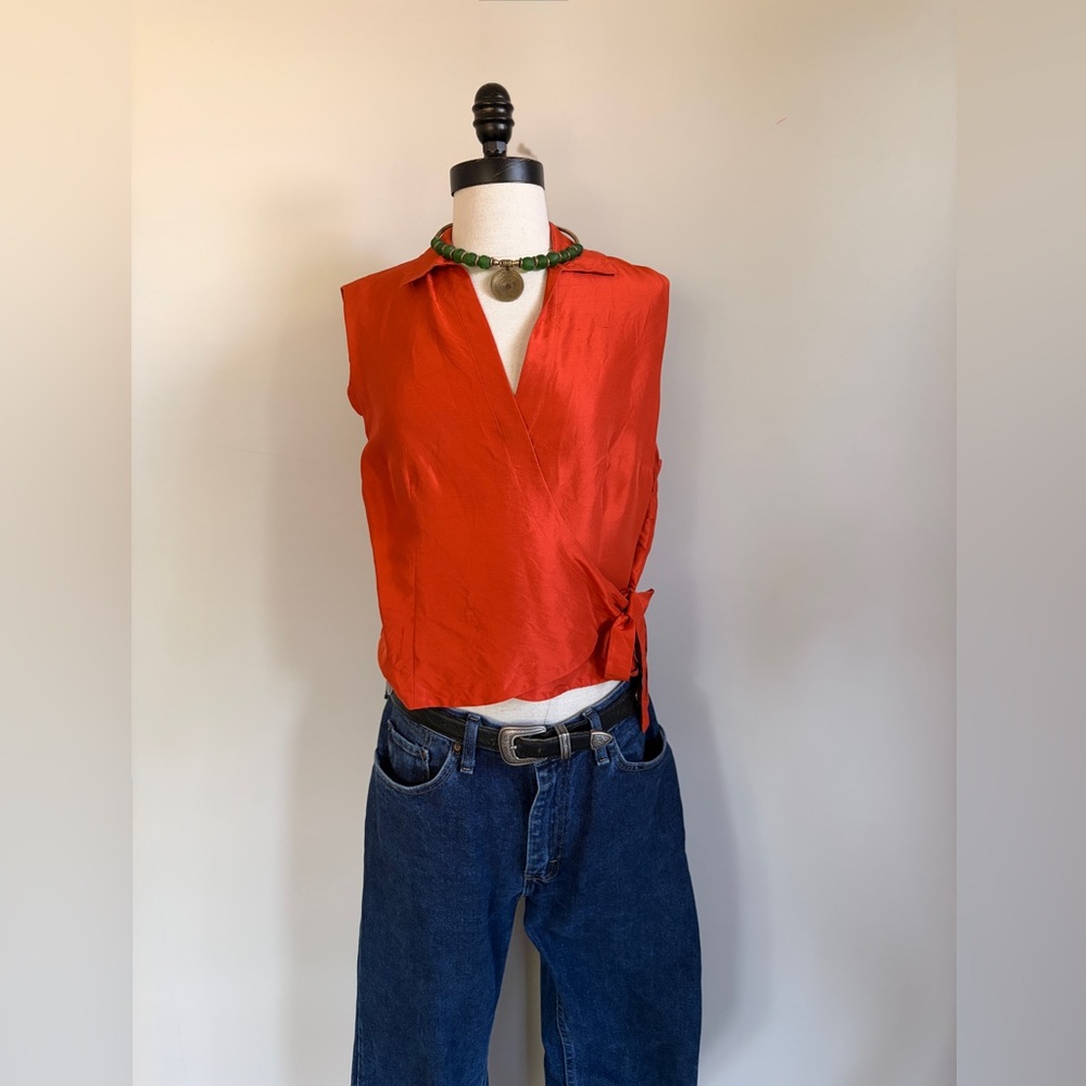 SOLD Vintage 90s Sunny Leigh 100% Silk Orange Wrap Top Size 12